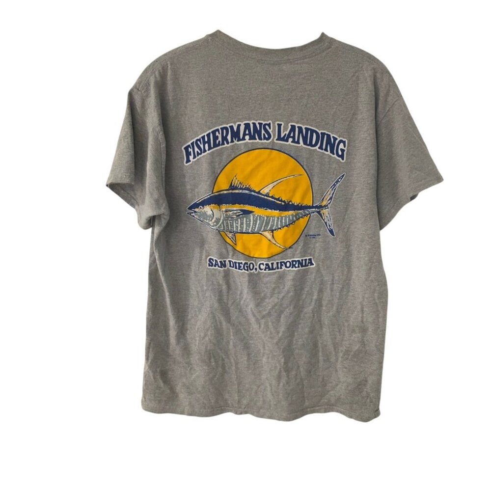Vintage Fishermans Landing San Diego California T-Shirt Pocket Tee‎ Gray Medium